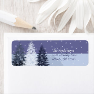 3 Blue Christmas Trees Return Address