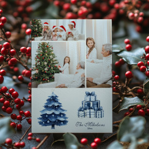 3 Blue Cozy Christmas Holiday Card