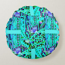 3 Blue Heart Moons & Wonder Blue Rose round pillow
