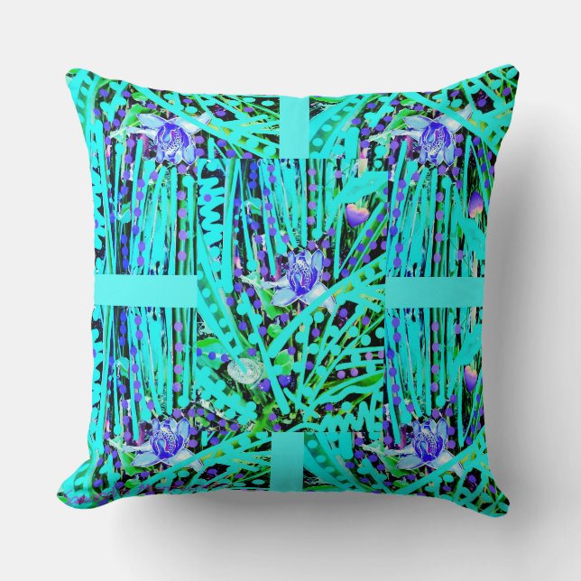 3 Blue Heart Moons & Wonder Rose Quadrate Throw Pillow (Front)