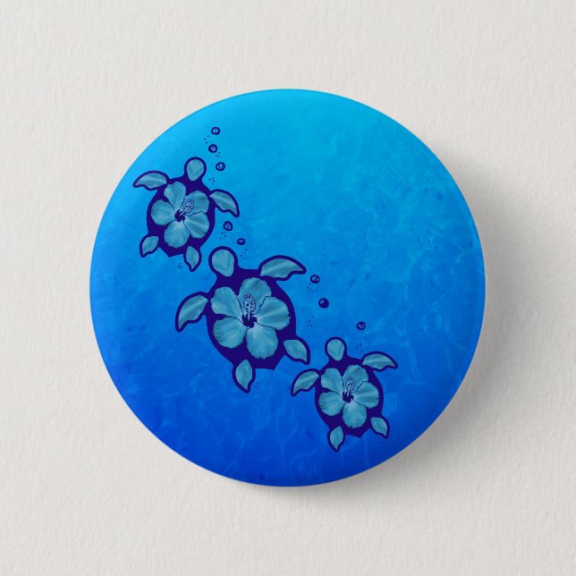 3 Blue Honu Turtles 2 Inch Round Button (Front)