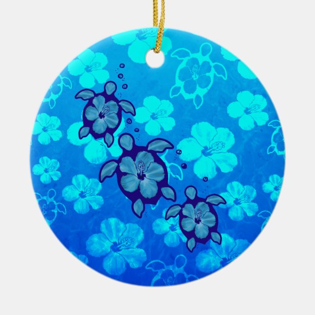 3 Blue Honu Turtles Ceramic Ornament (Front)