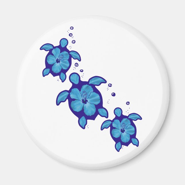 3 Blue Honu Turtles Magnet (Front)
