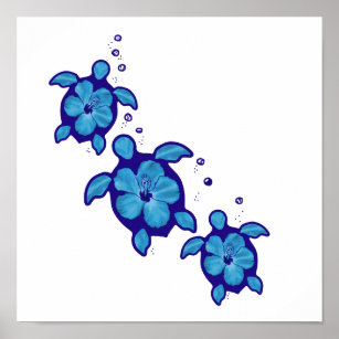 3 Blue Honu Turtles Poster