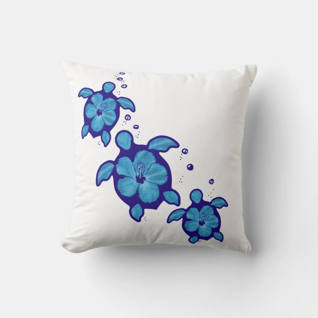 3 Blue Honu Turtles Throw Pillow (Front)