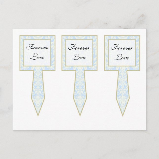 3 Blue/White Damask Wedding Cup Cake Picks Postcard (Front)