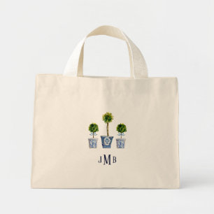 3 Boxwood topiary Monogrammed Tote Bag