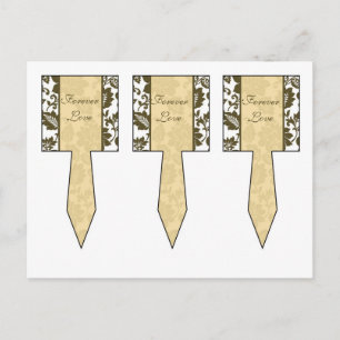 3 Brown/Creme Floral Damask Wedding Cup Cake Picks Postcard