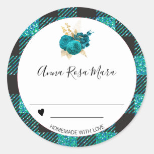 ** 3" Buffalo Gingham Canning Homemade Roses AP30  Classic Round Sticker