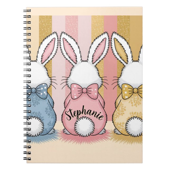 3 Bunny Trio, Personalized Name Notebook (Front)
