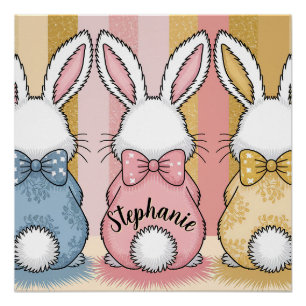 3 Bunny Trio, Personalized Name Poster