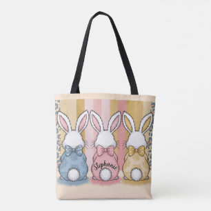 3 Bunny Trio, Personalized Name Tote Bag