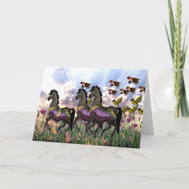 3 Carousel Horses Greeting Card (Front)