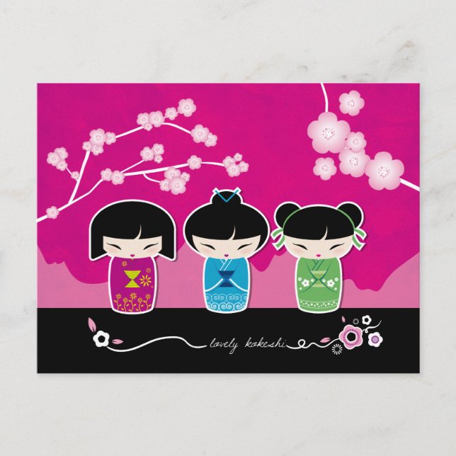 3 carte postale Kokeshi (Devant)