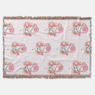 3 cats with flowes and a mug throw blanket