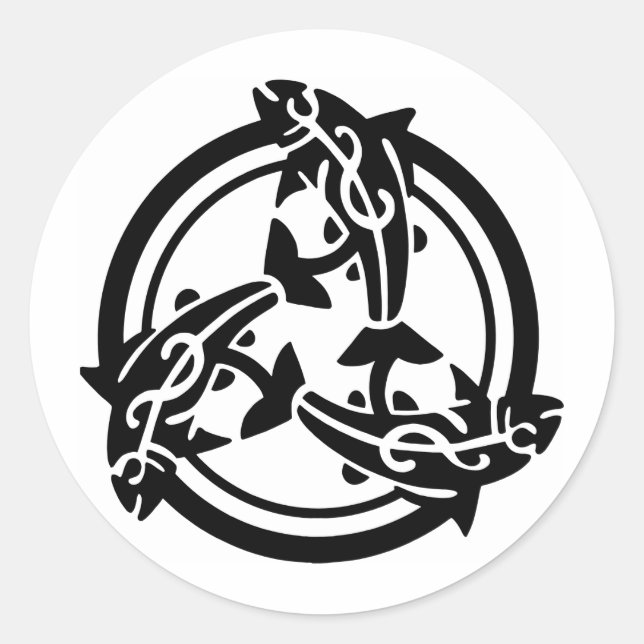 3 Celtic Tribal Fish Tattoo Classic Round Sticker (Front)