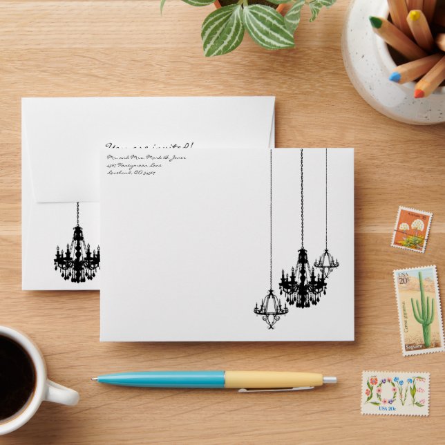 3 Chandelier Damask Wedding Square Envelopes (Desk)