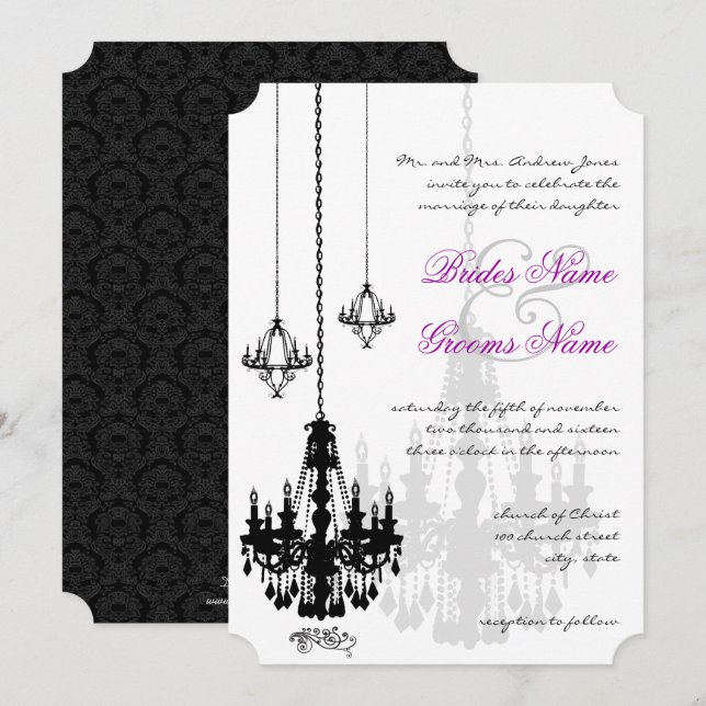 3 Chandeliers Noirs Ombres Mariages Invitations (Devant / Derrière)