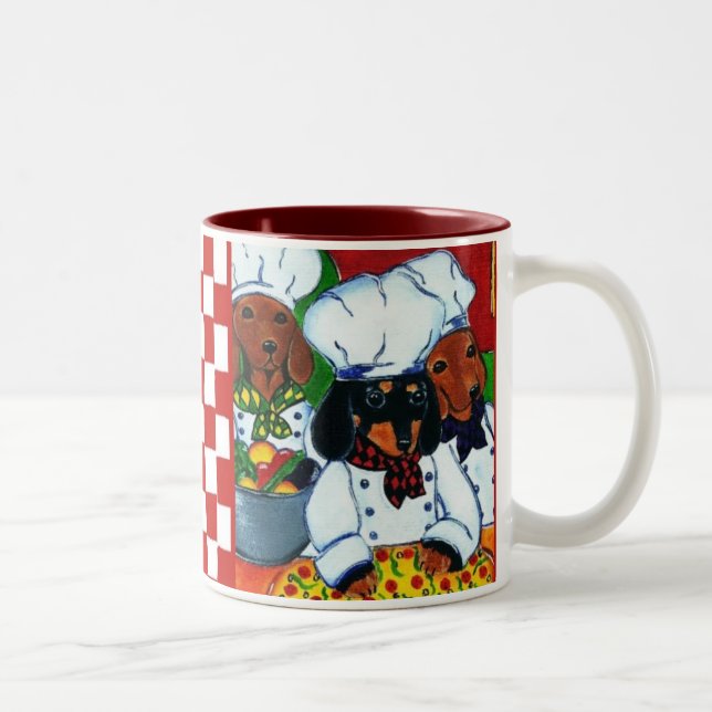 3 Chef Dachshunds Two-Tone Coffee Mug (Right)