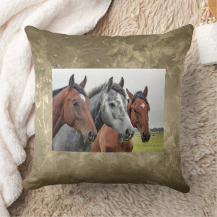 3 Chevaux Jeter Oreiller Equestres Fabriqués USA
