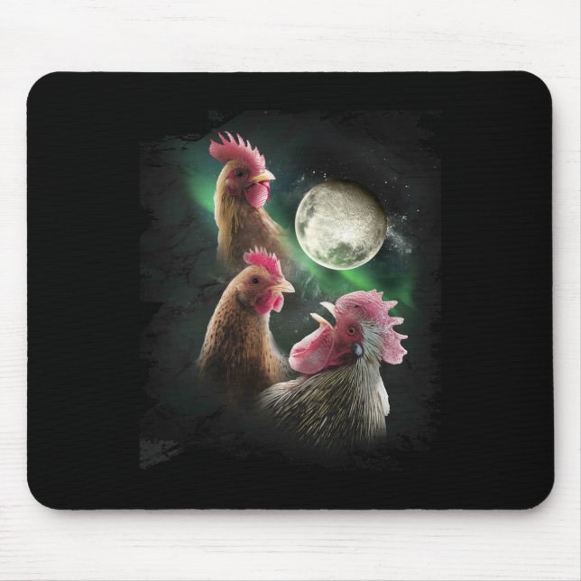 3 Chicken Moon Wolf Chickens Howling Wolves  Mouse Pad (Front)