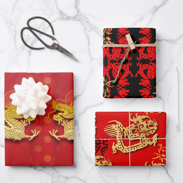 3 Chinois Dragon coupé en papier Année WPFS (Recto)