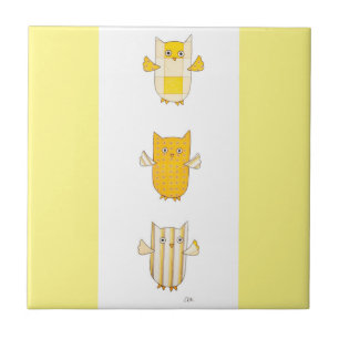3 Chouettes Jaunes Carreaux Volant