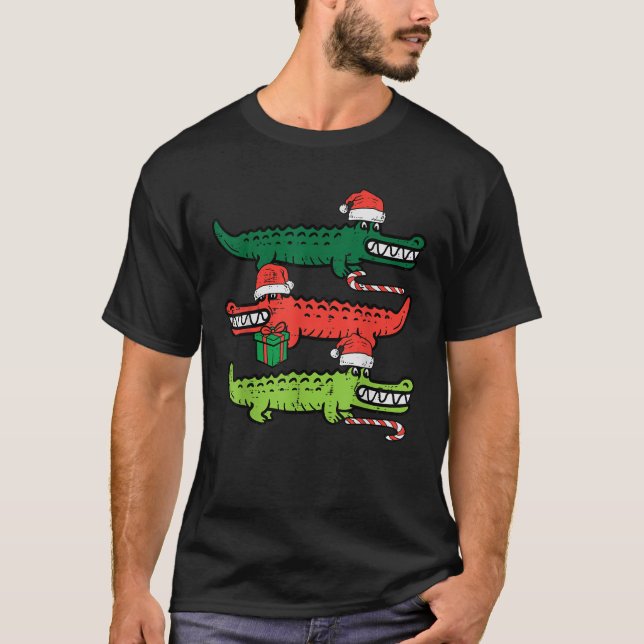 3 Christmas Crocodiles Santa Xmas Alligator Men Wo T-Shirt (Front)