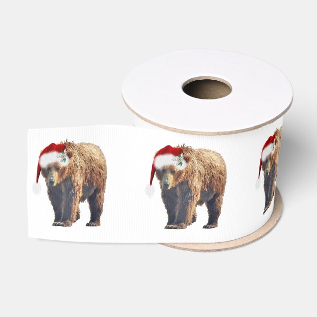 3" Christmas Grosgrain Ribbon of grizzly bear (Spool)