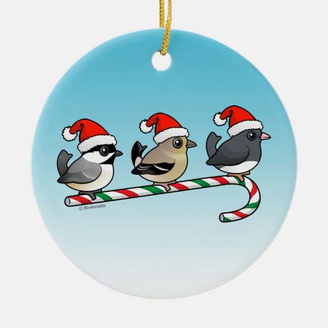 3 Christmas Songbirds Ceramic Ornament (Front)