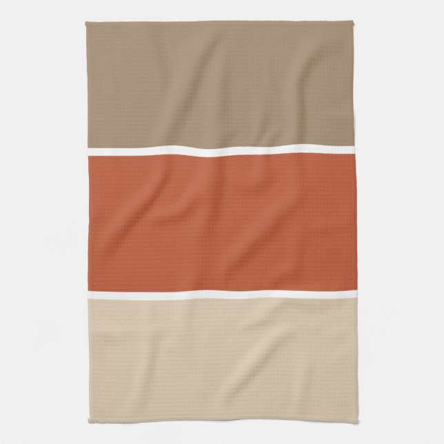 3 Colour Block Brown Terracotta Beige Kitchen Towel (Vertical)