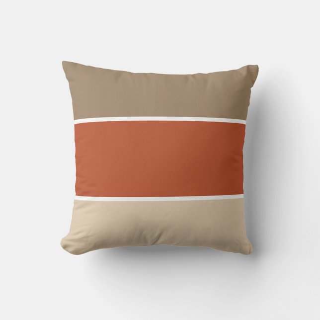 3 Colour Block Brown Terracotta Beige Throw Pillow (Front)