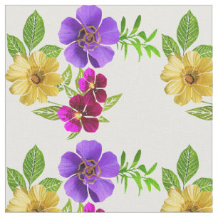 3 Coloured Flowers Fabric