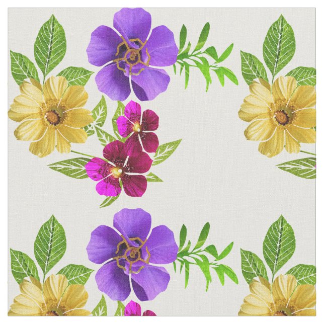 3 Coloured Flowers Fabric (Close Up)