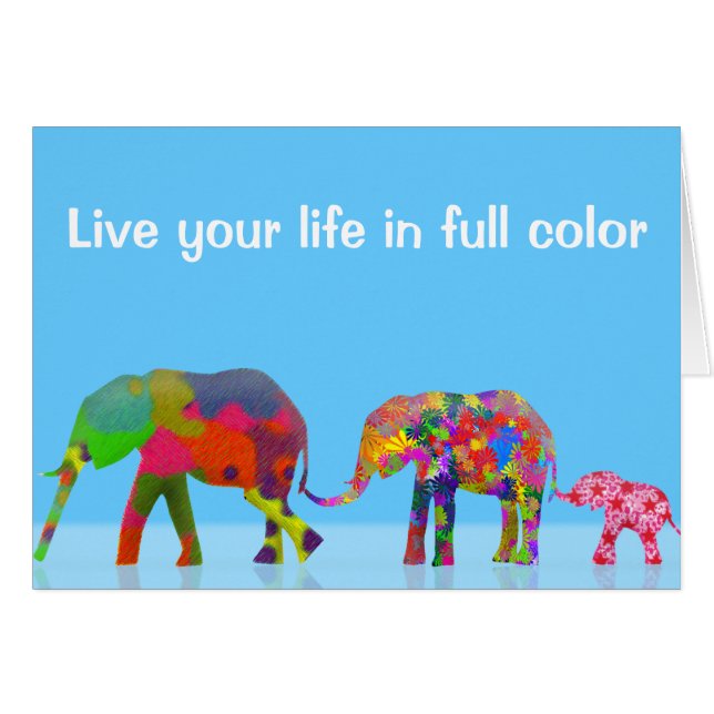 3 Colourful Elephants Walking - Pop Art (Front Horizontal)