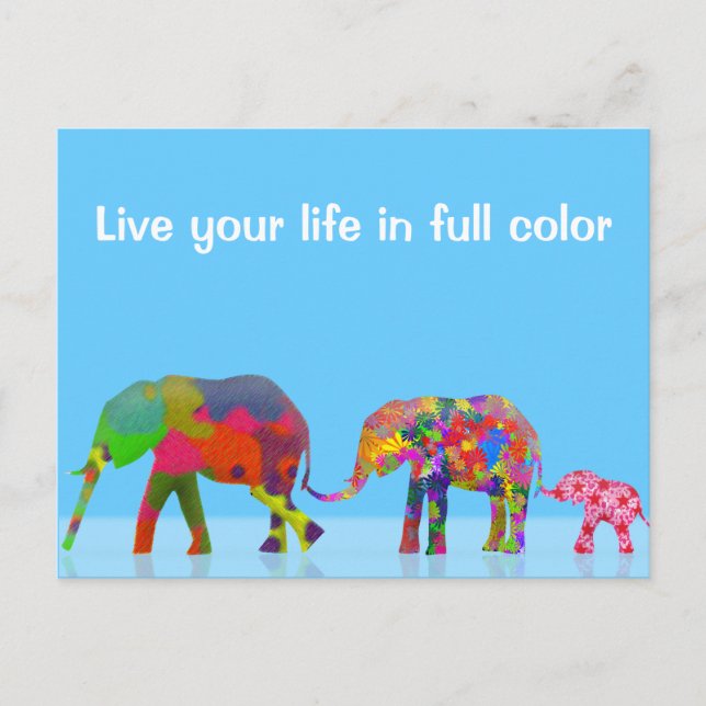 3 Colourful Elephants Walking - Pop Art Postcard (Front)