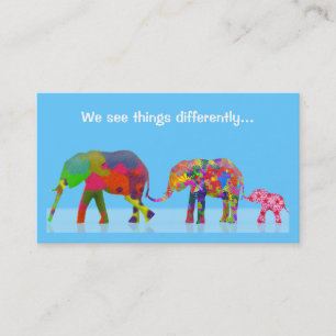 3 Colourful Elephants Walking Together Business Card