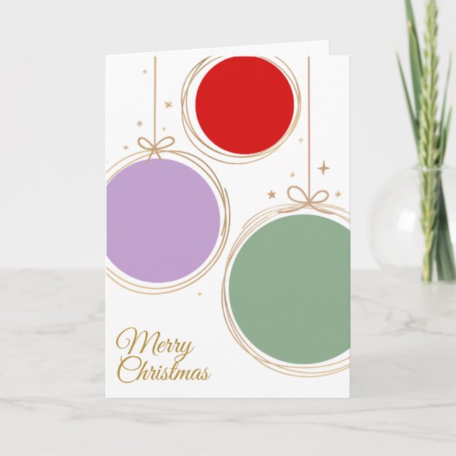3 colourfully Baubles, Merry Christmas Card (Front)