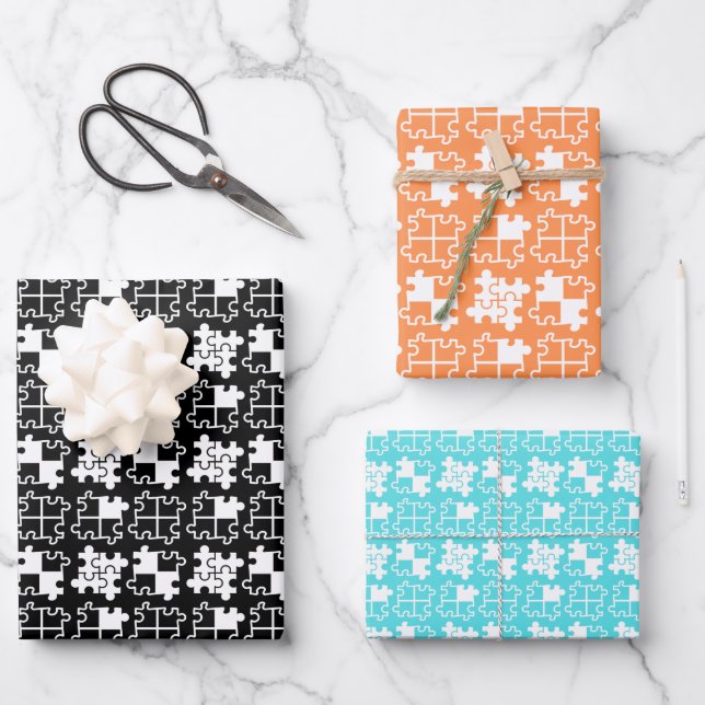 3 Colours Puzzle Pieces Simple Pattern Wrapping Paper Sheet (Front)