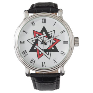 3 colours Red Black White Bahai nine pointed star  Watch