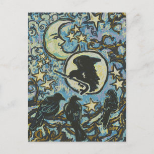 3 Corneilles à Dusk, carte postale d'art pour Crow