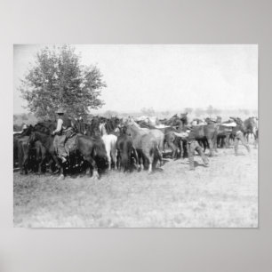 3 Cowboys Roping Horses PhotographSouth Dakota Poster