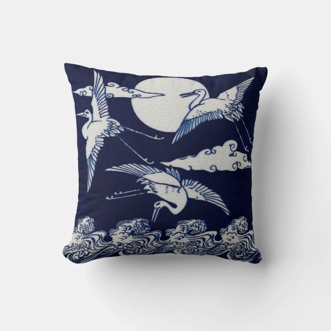 3 Cranes Throw Pillow (Front)