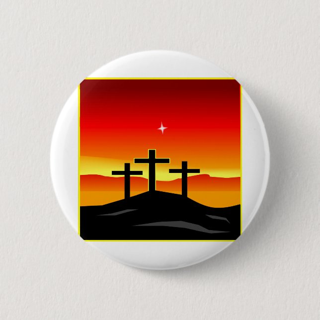 3 Crosses Sunset 2 Inch Round Button (Front)