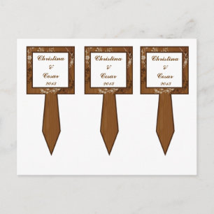 3 Cup Cake Pick Wooden Plank Floral Wedding Flower Postcard