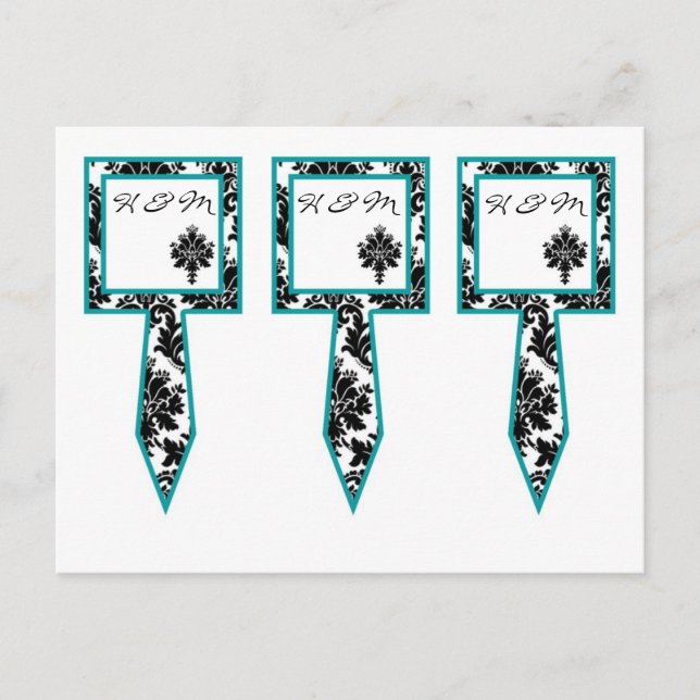 3 Cup Cake Picks Black Teal Damask Lace Print Postcard (Front)