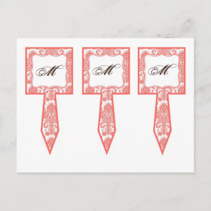 3 Cup Cake Picks Coral Pin White Damask Lace Print Postcard