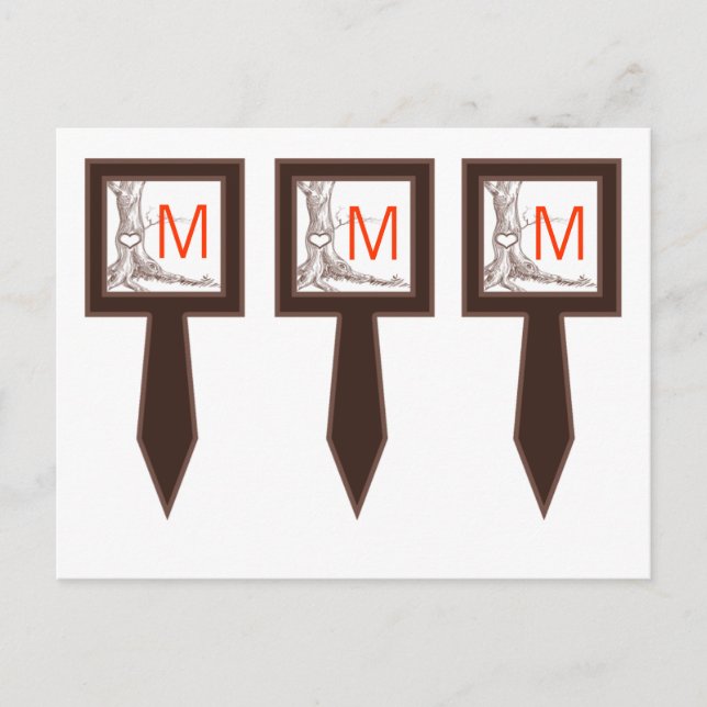 3 Cup Cake Picks Fall Tree Initial Carvings Autumn Postcard (Front)