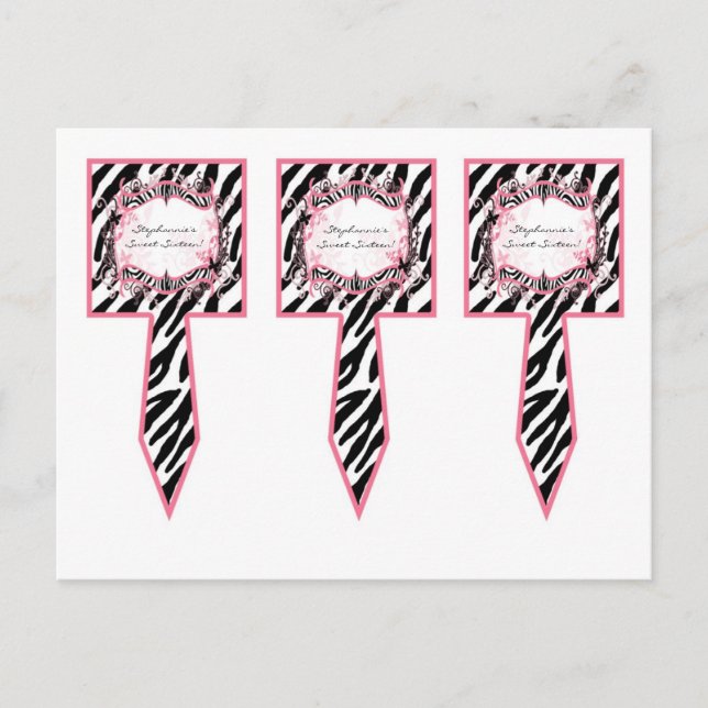 3 Cup Cake Picks Girly Butterfly Zebra Print Patte Postcard (Front)