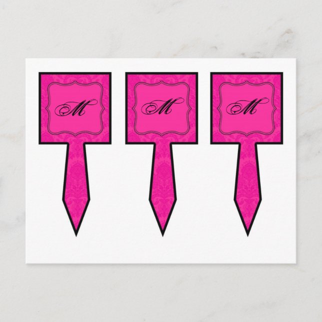 3 Cup Cake Picks Hot Pink Black Damask Lace Print Postcard (Front)